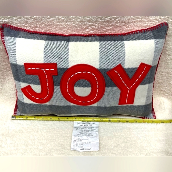 #149  12” x 18” JOY Decorative Pillow NEW - Christmas Checkered Plaid - Picture 5 of 5